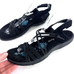 Skechers Women's Reggae Slim Simply Stretch Sandals Slingback Sandals Black Sz 8